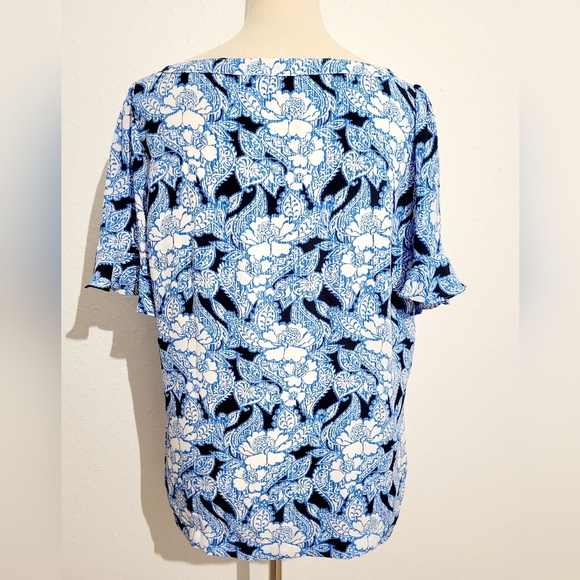 LOFT Floral Flutter Sleeve Blouse Top Woman's Size Medium - Picture 3 of 9